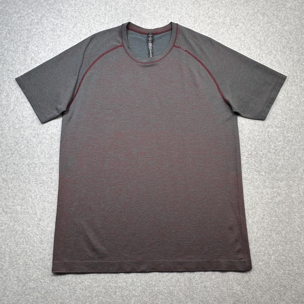 Lululemon Shirt Mens Large Gray Red Short Sleeve Metal Vent Tech Tee Athletic